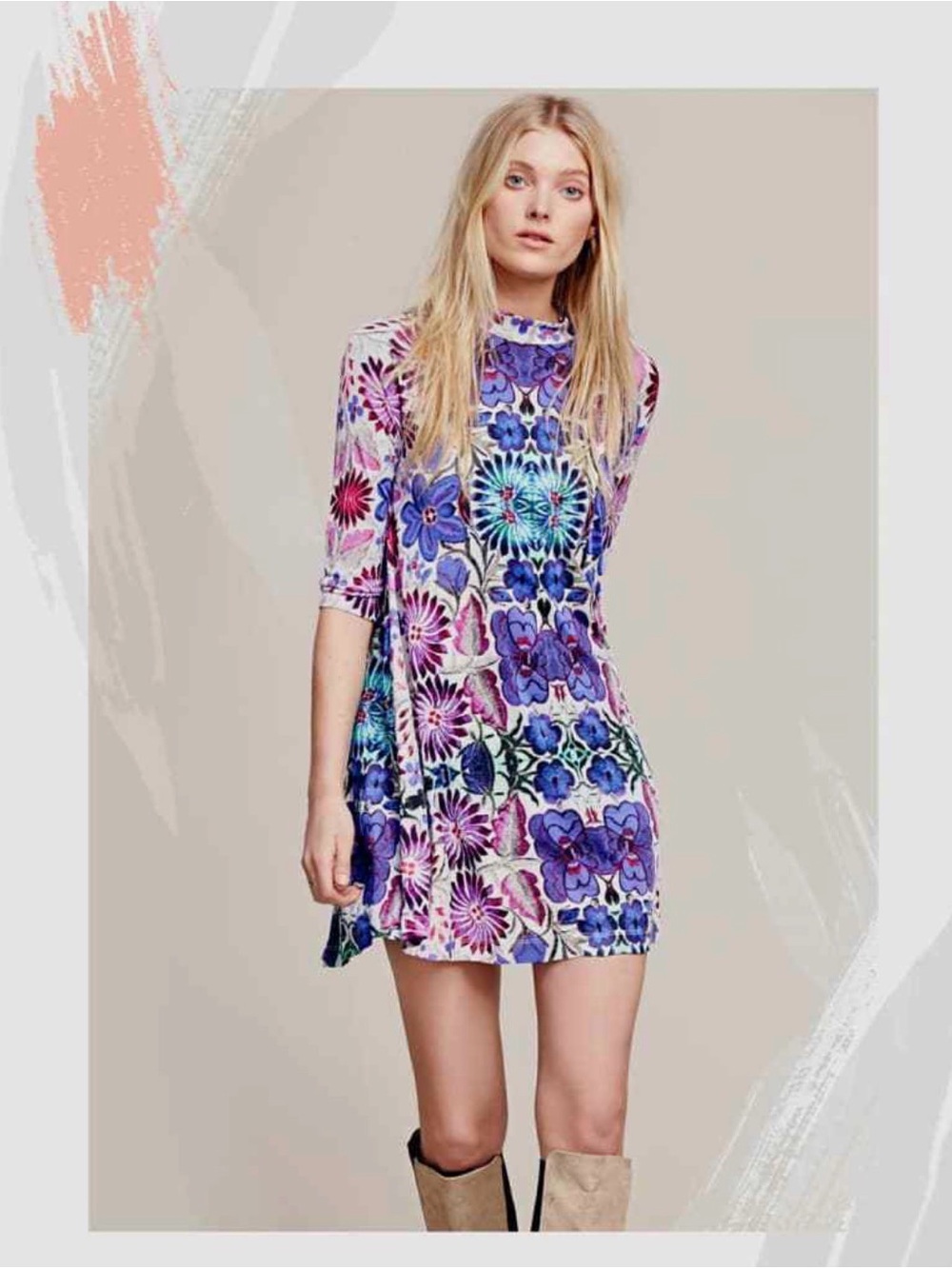 Free People Fiesta Floral Dress Multicolor Size XS purple paisley white READ
